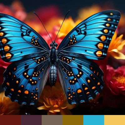 Blue Butterfly on Flower color palette