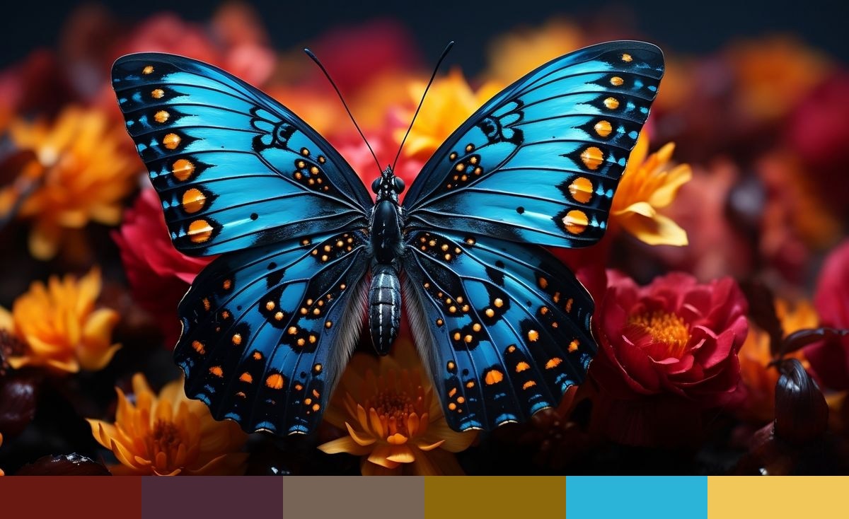 Blue Butterfly on Flower color palette