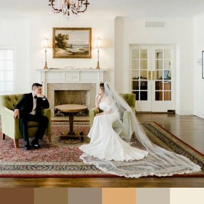 Bride and groom sitting together color palette
