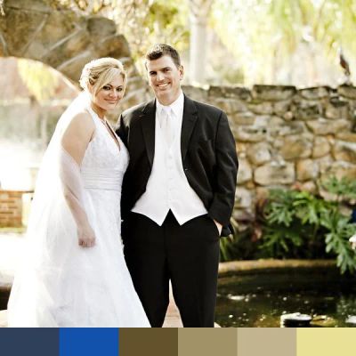 Bride, Groom and a rock wall color palette