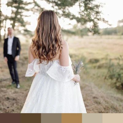 Bride walking to groom color palette