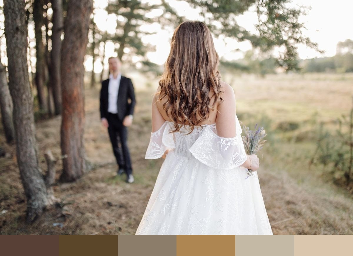 Bride walking to groom color palette
