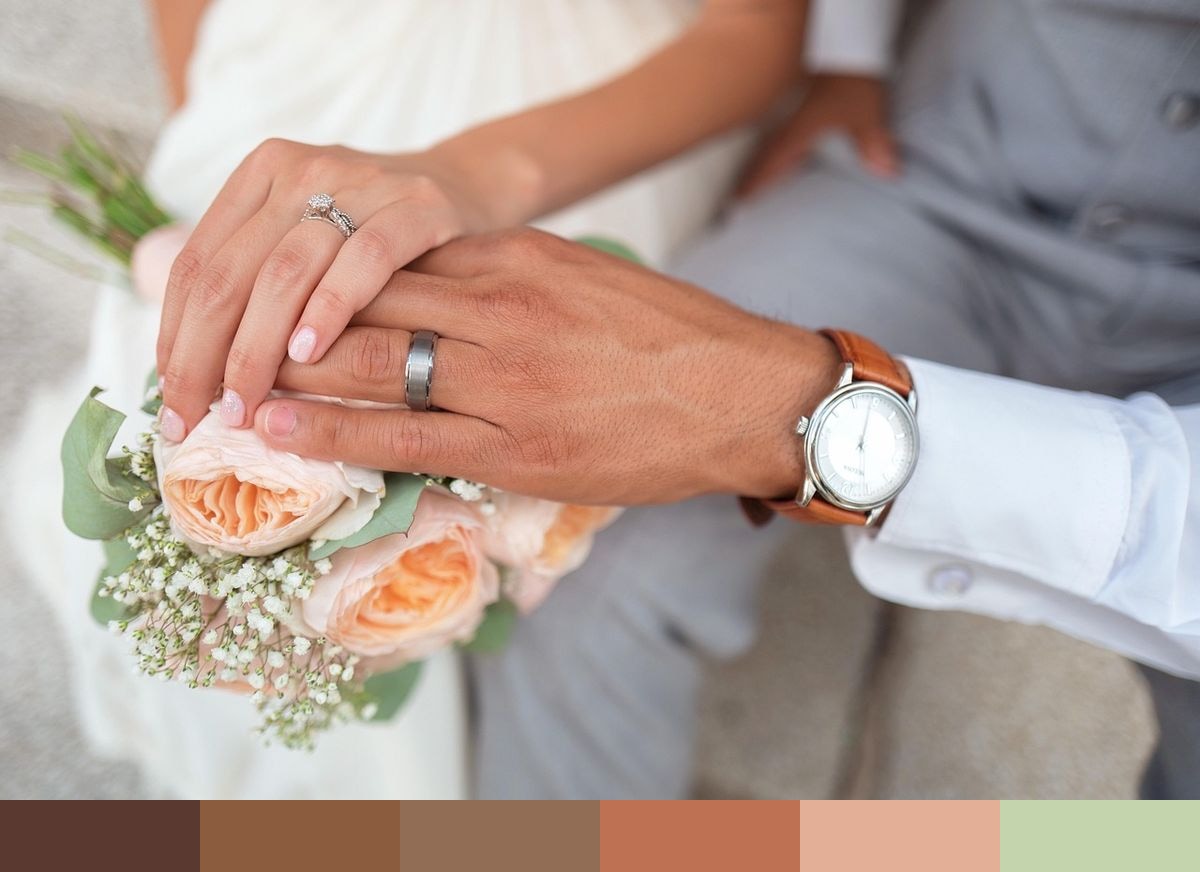 Groom's hands on his wedding day color palette