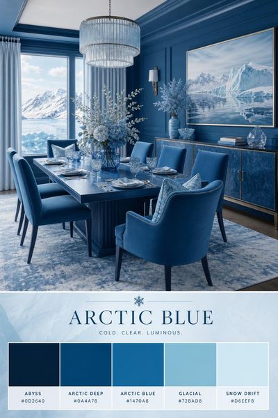 Interior design mockup of Arctic Blue color palette in use