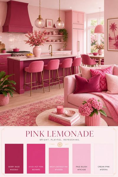 Interior design mockup of Pink Lemonade color palette in use