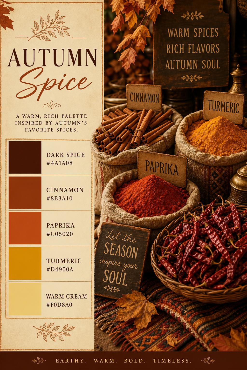 Autumn Spice Color Palette — Cinnamon, Turmeric, Paprika, and Warm ...