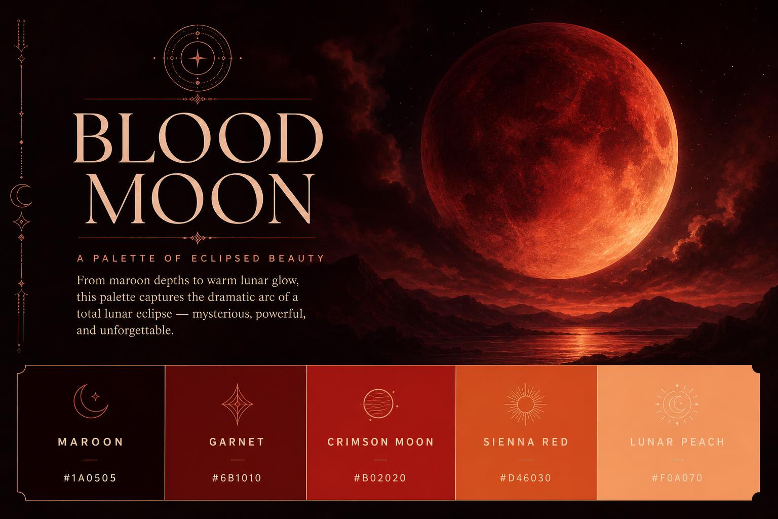 Blood Moon Color Palette — Maroon, Garnet, Crimson, Sienna, and Peach ...