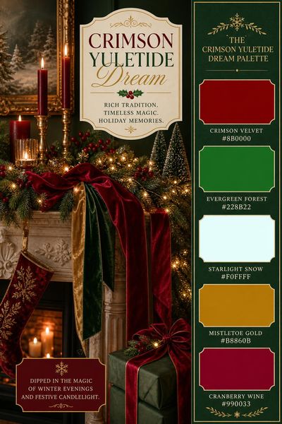 Creative mockup of Crimson Yuletide Dream color palette in use