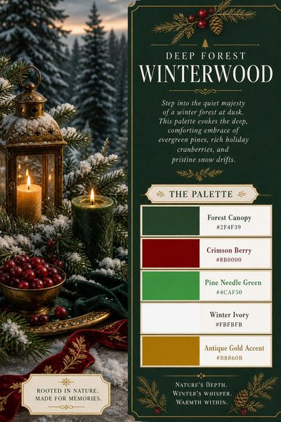 Creative mockup of Deep Forest Winterwood color palette in use