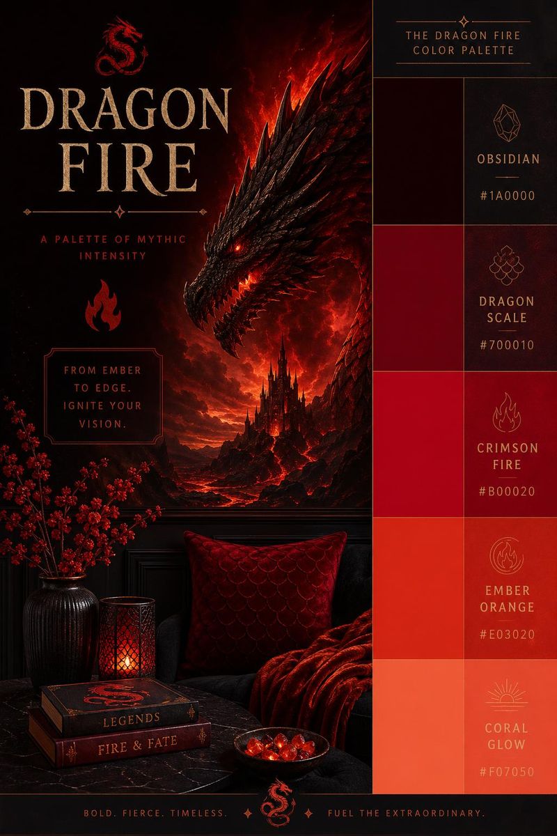Dragon Fire Color Palette — Obsidian, Deep Red, Crimson, Orange-Red ...