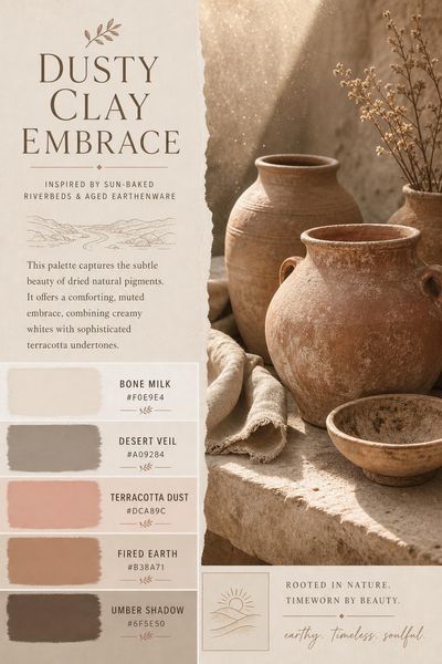 Creative mockup of Dusty Clay Embrace color palette in use