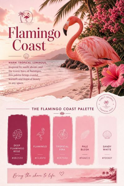 Creative mockup of Flamingo Coast color palette in use