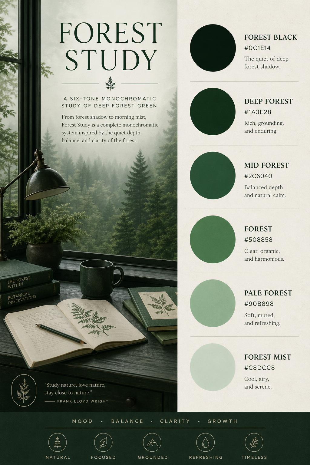 Forest Study Color Palette — Six-Tone Monochromatic Green Design System ...