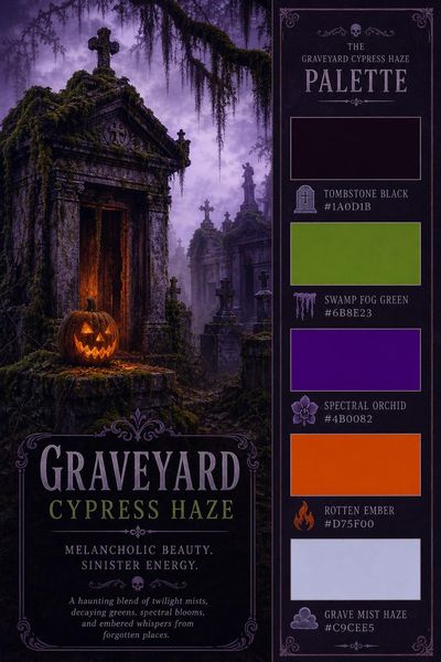 Creative mockup of Graveyard Cypress Haze color palette in use