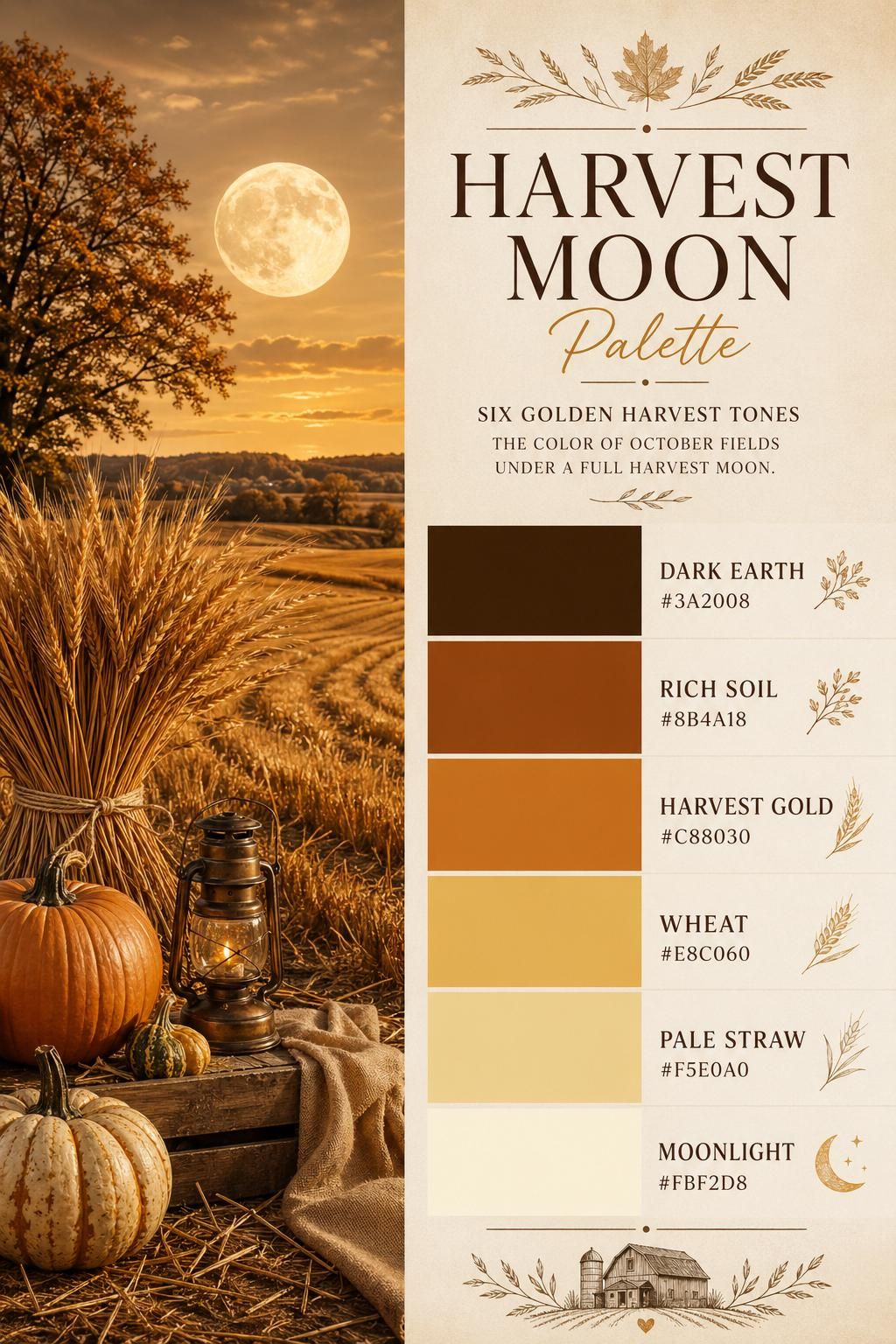 Harvest Moon Color Palette — Golden Harvest, Wheat, Straw & Moonlight ...