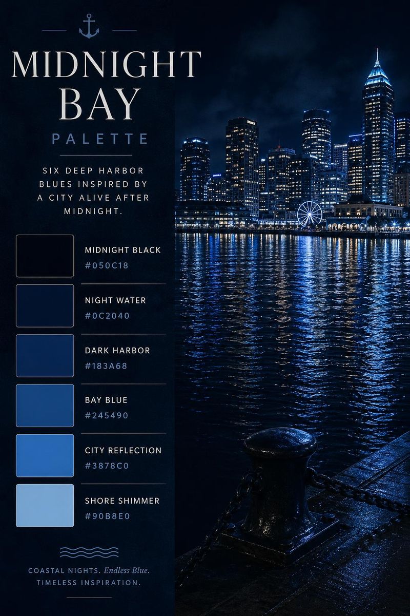 Midnight Bay Color Palette — Night Harbor Blues and City Light ...