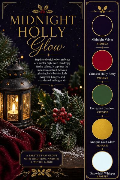 Creative mockup of Midnight Holly Glow color palette in use
