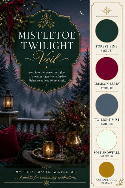 Creative mockup of Mistletoe Twilight Veil color palette in use