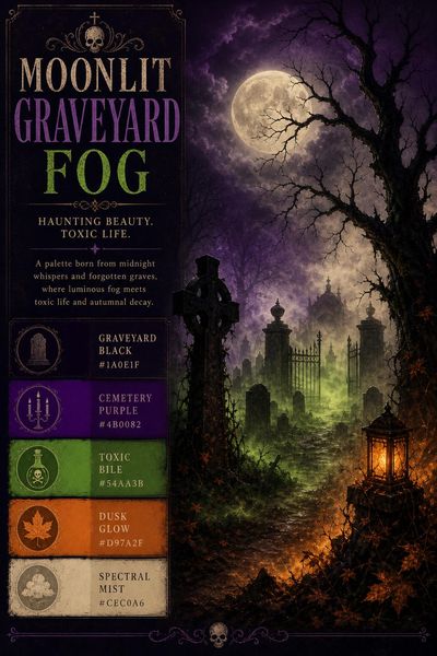 Creative mockup of Moonlit Graveyard Fog color palette in use