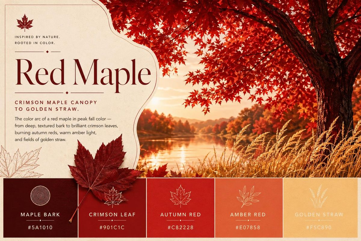 Red Maple Color Palette — Maple Bark, Crimson, Autumn Red, Amber, and ...