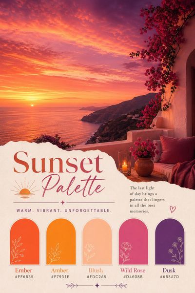Creative mockup of Sunset Palette color palette in use