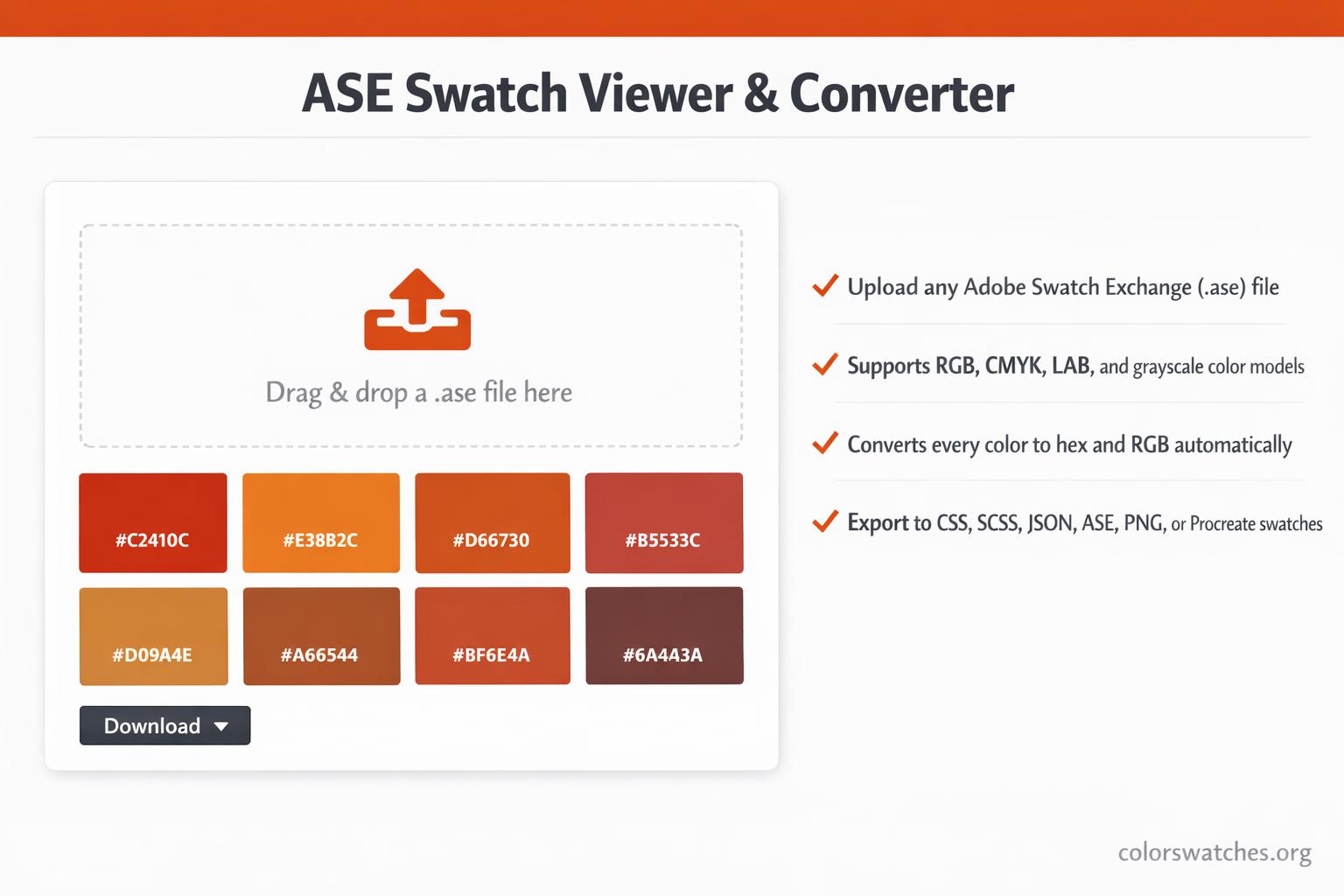 ASE Swatch Viewer & Converter — View and Export .ase Color Swatches ...