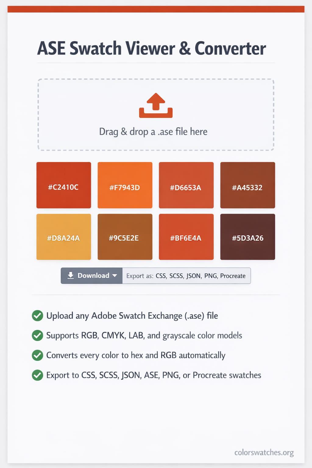 ASE Swatch Viewer & Converter — View and Export .ase Color Swatches ...