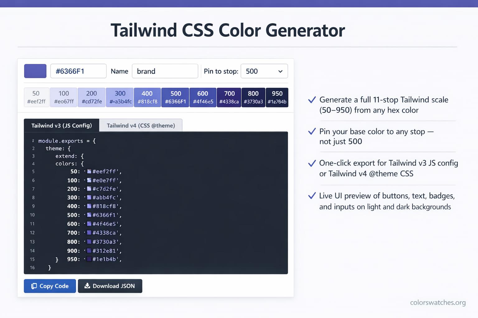 Tailwind CSS Color Generator — Custom Color Palette for Tailwind v3 ...